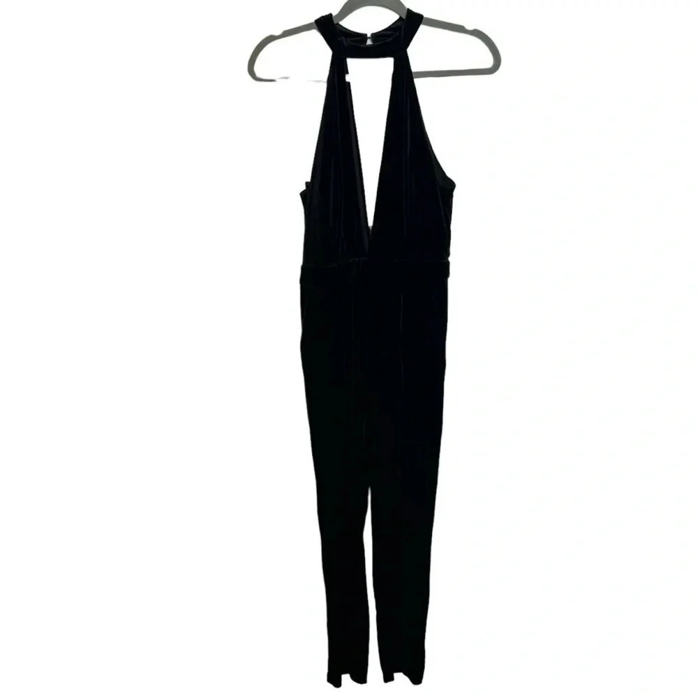 Jordyn Jagger High Neck Black Velour Jumpsuit